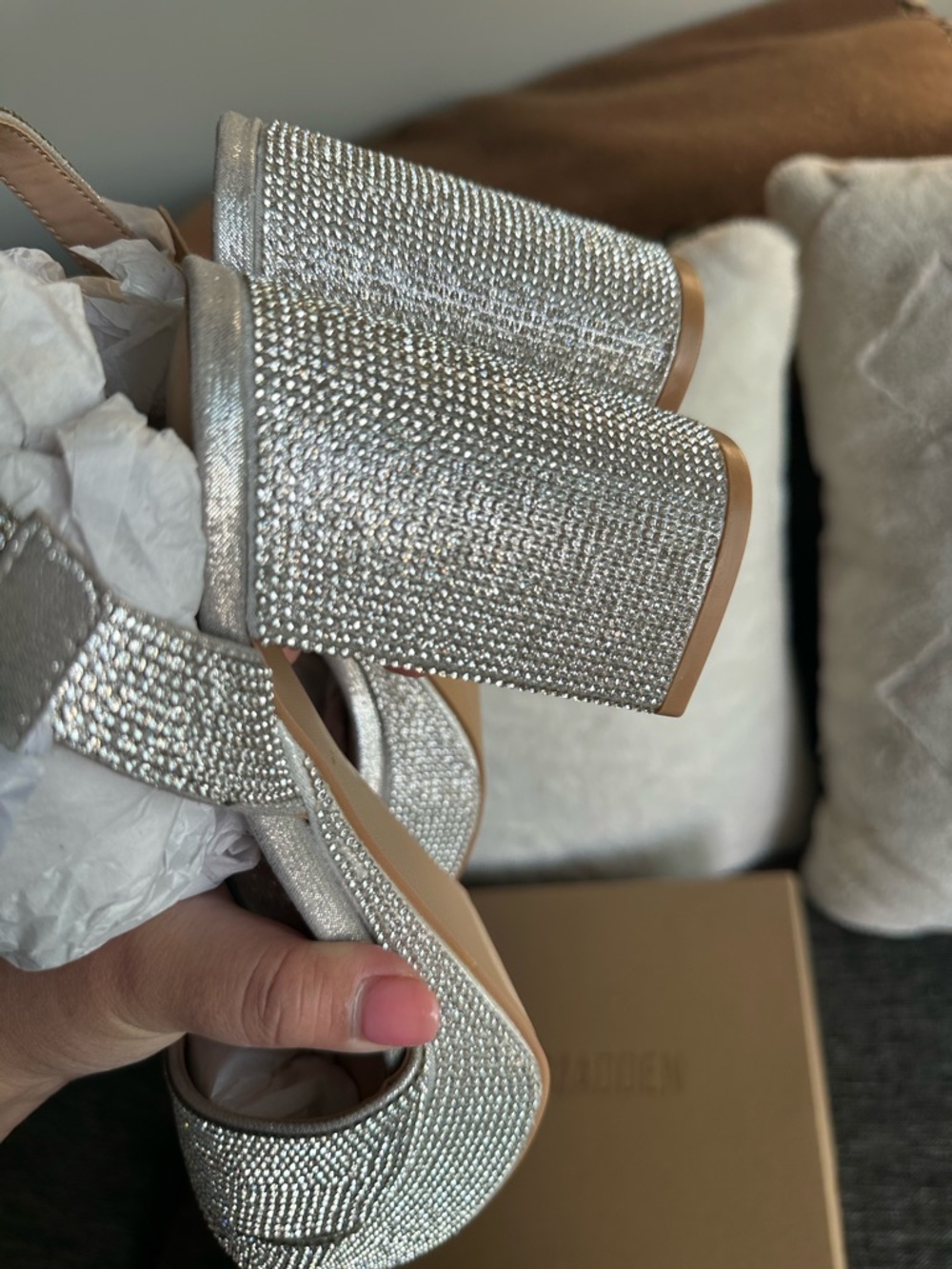 Steve Madden Silver Rhinestone Platform Sandals - Picture 8 of 9
